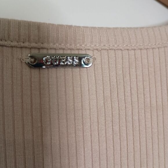 GUESS Women's ES Short Sleeve Lana Dress Tan Nude Eco Bodycon Size Large - Picture 4 of 5
